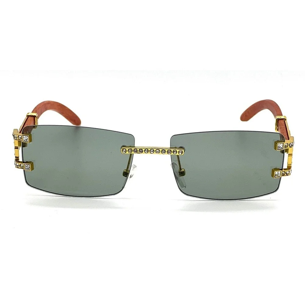 Men Sunglasses Square Frameless Classic Fashion Gold Frame Rapper Icedout Lentes